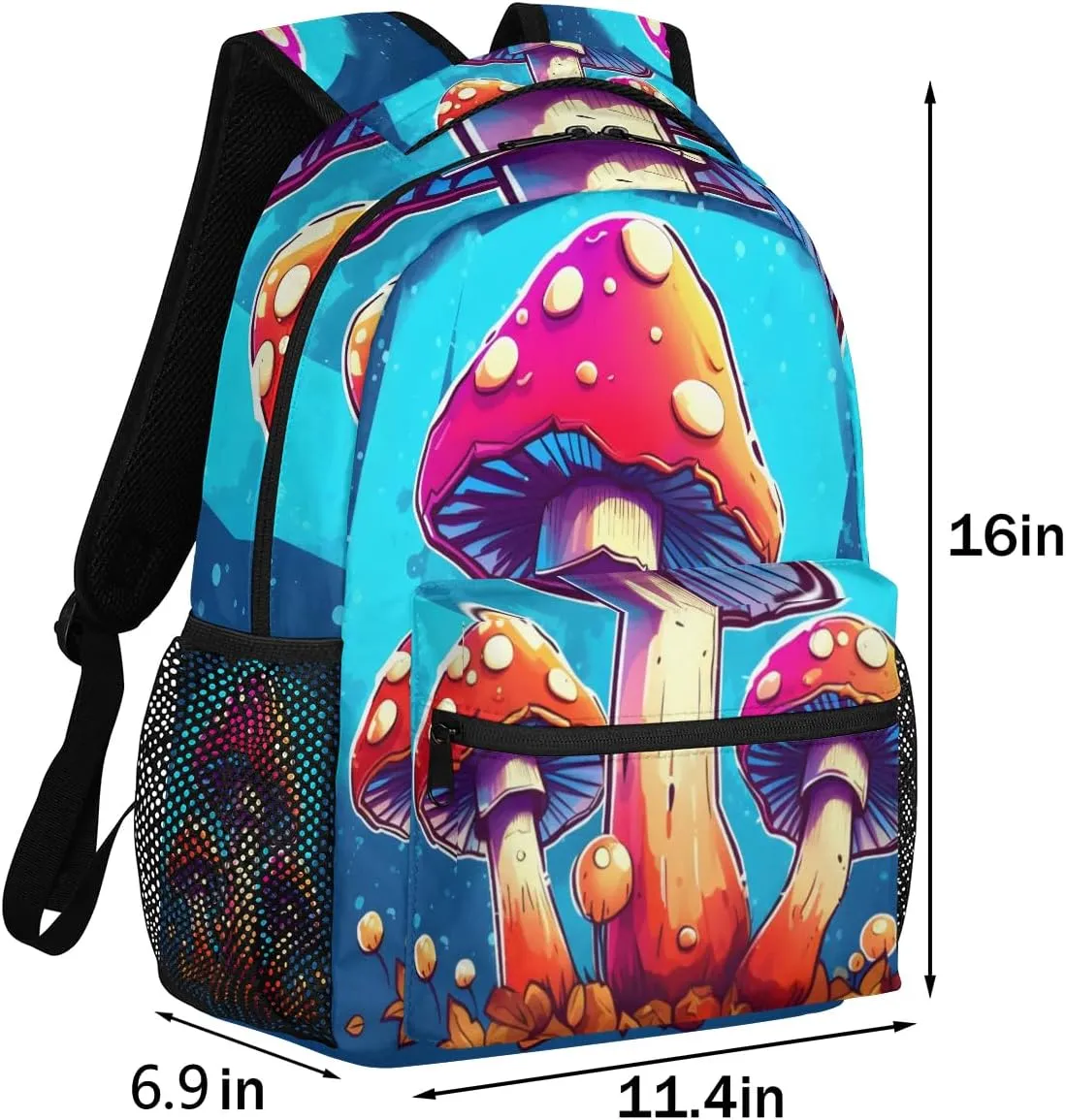 Color Cute Mushroom Lightweight Backpack for Women Men Laptop Travel Backpack Casual Daypack Multi-Purpose Backpacks Waterproof Large Backpack Bag
