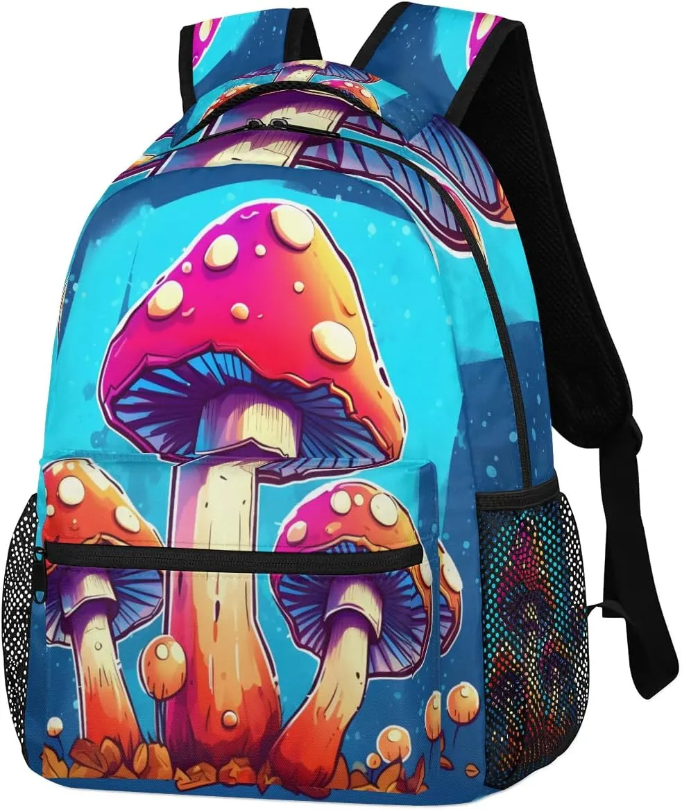 Color Cute Mushroom Lightweight Backpack for Women Men Laptop Travel Backpack Casual Daypack Multi-Purpose Backpacks Waterproof Large Backpack Bag