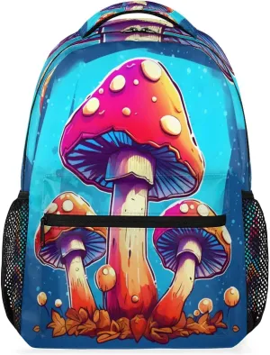 Color Cute Mushroom Lightweight Backpack for Women Men Laptop Travel Backpack Casual Daypack Multi-Purpose Backpacks Waterproof Large Backpack Bag