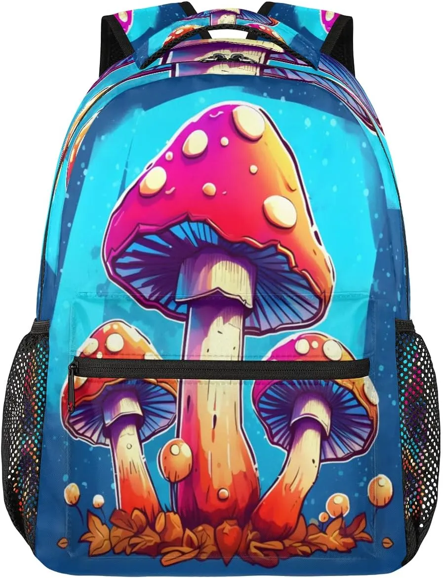 Color Cute Mushroom Lightweight Backpack for Women Men Laptop Travel Backpack Casual Daypack Multi-Purpose Backpacks Waterproof Large Backpack Bag