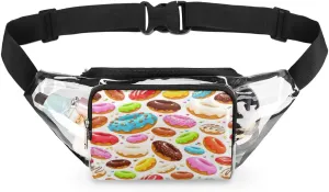 Colorful Donuts Clear Fanny Pack Stadium Approved Clear Crossbody Belt Bag for Women Men Transparent Waist Bag with Adjustable Strap for Concerts Sports Events Travel