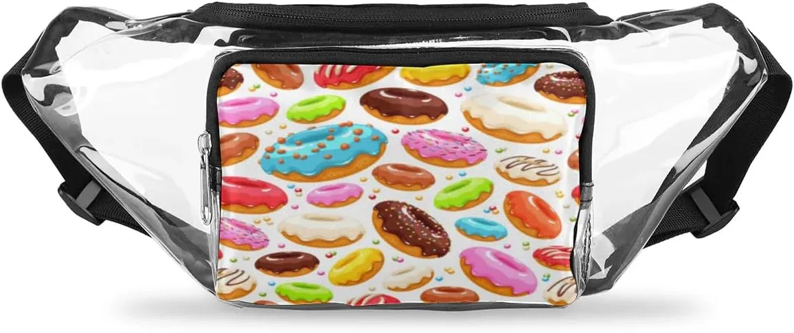 Colorful Donuts Clear Fanny Pack Stadium Approved Clear Crossbody Belt Bag for Women Men Transparent Waist Bag with Adjustable Strap for Concerts Sports Events Travel