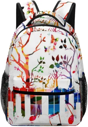Colorful Keyboard Tree Backpack Art Music Large computer Bags with Chest Strap,Lightweight Casual Daypack for Women Men Hiking Travel Work and Business 16 Inch