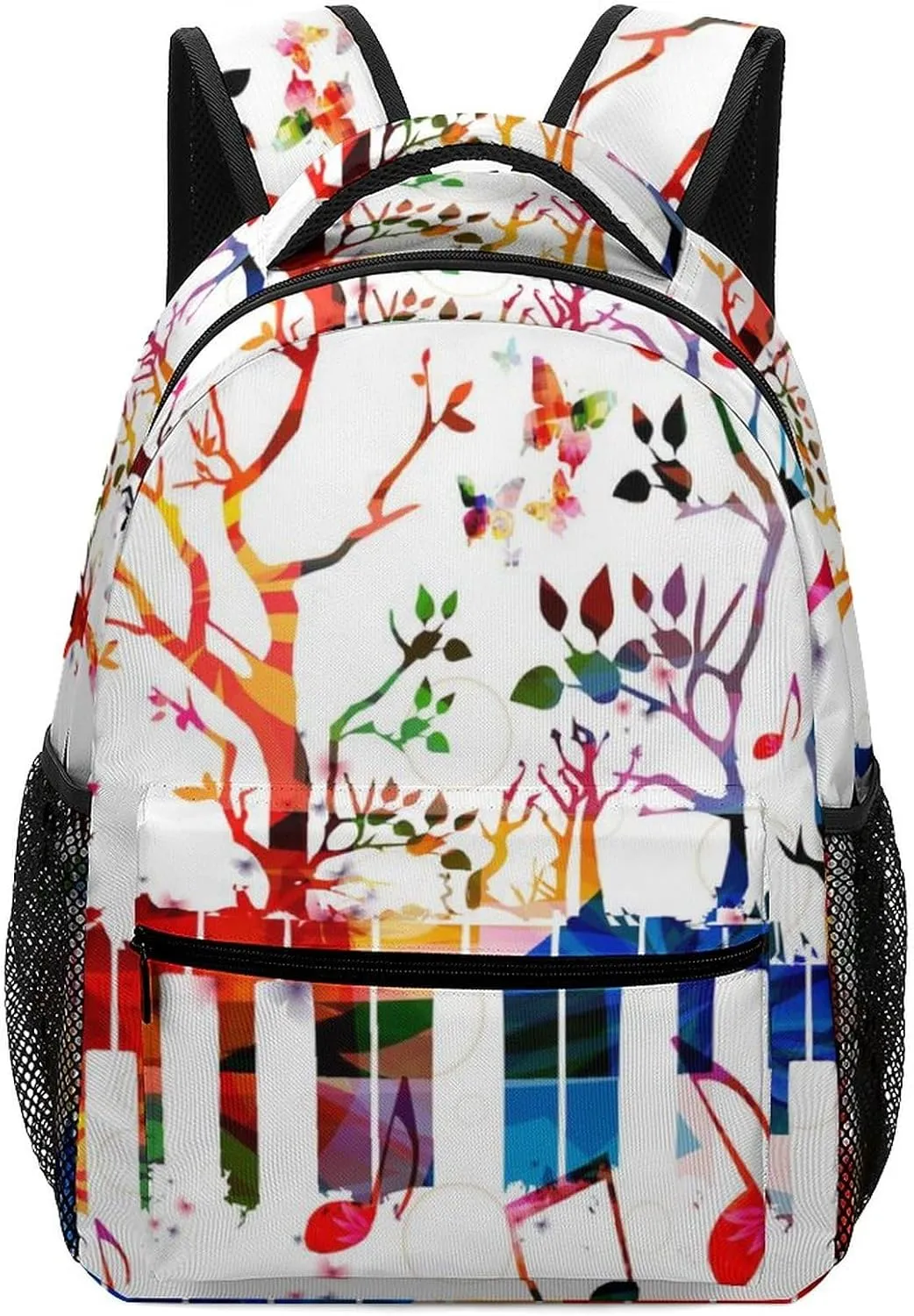 Colorful Keyboard Tree Backpack Art Music Large computer Bags with Chest Strap,Lightweight Casual Daypack for Women Men Hiking Travel Work and Business 16 Inch