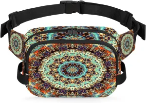 Colorful Mandala Flowers Fanny Pack for Men Women Geometric Mystical Pattern Fashion Crossbody Bag Waterproof Waist Bag for Traveling Camping Biking Running Outdoor Activities