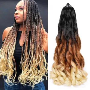 Colorful Queen French Curly Braiding Hair 7 Packs 22 Inch Pre Stretched Ombre Braiding Hair Crochet Braids for Women Spanish Curly Ends Synthetic Hair Extensions 1B/30/613#