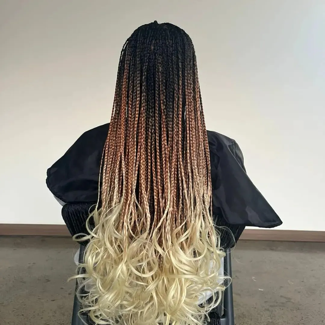 Colorful Queen French Curly Braiding Hair 7 Packs 22 Inch Pre Stretched Ombre Braiding Hair Crochet Braids for Women Spanish Curly Ends Synthetic Hair Extensions 1B/30/613#