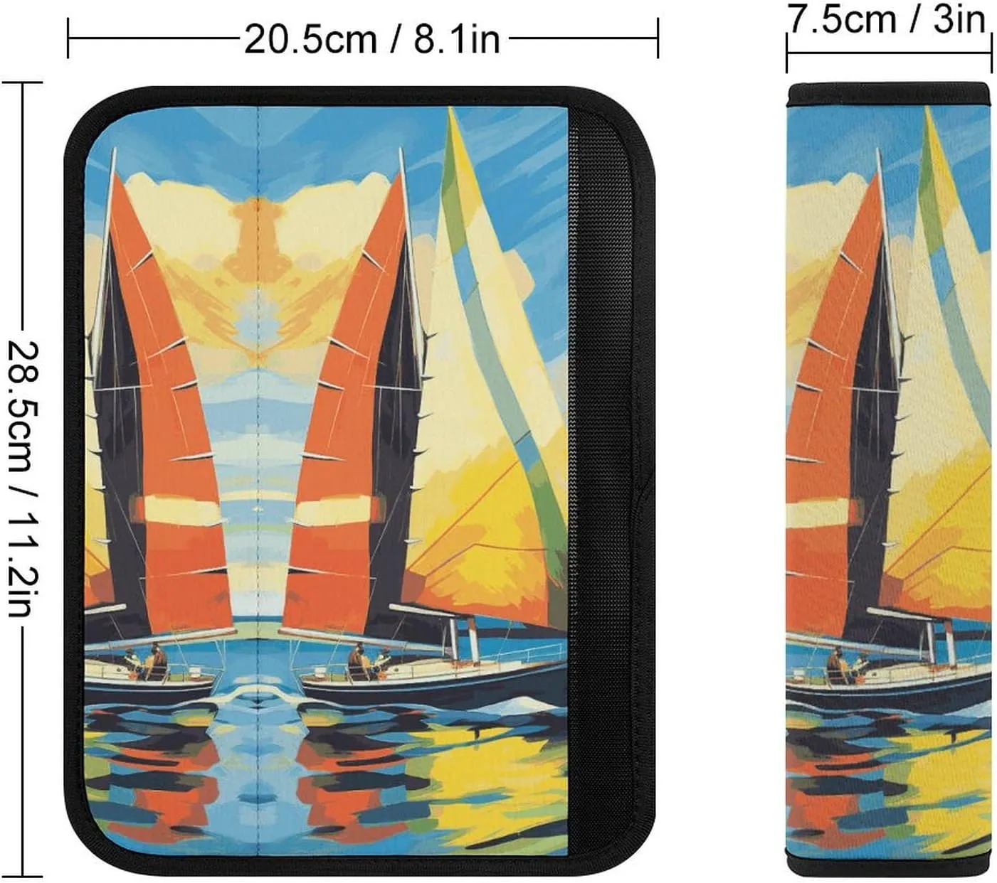 Colorful Sail Boat Auto Seat Belt Cover 2PCS Universal Car Seat Belt Shoulder Protector Pad, Protect Your Shoulders and Neck for Car Seat Belt, Shoulder Bag, Backpack