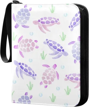 Colorful-sea-turtle-watercolor Game Sports Cards Card Binders 4 Pocket - Hold 400 Game Cards, Waterproof Wear-resistant Trading Card Albums Collection Book Holder for Boys Girls