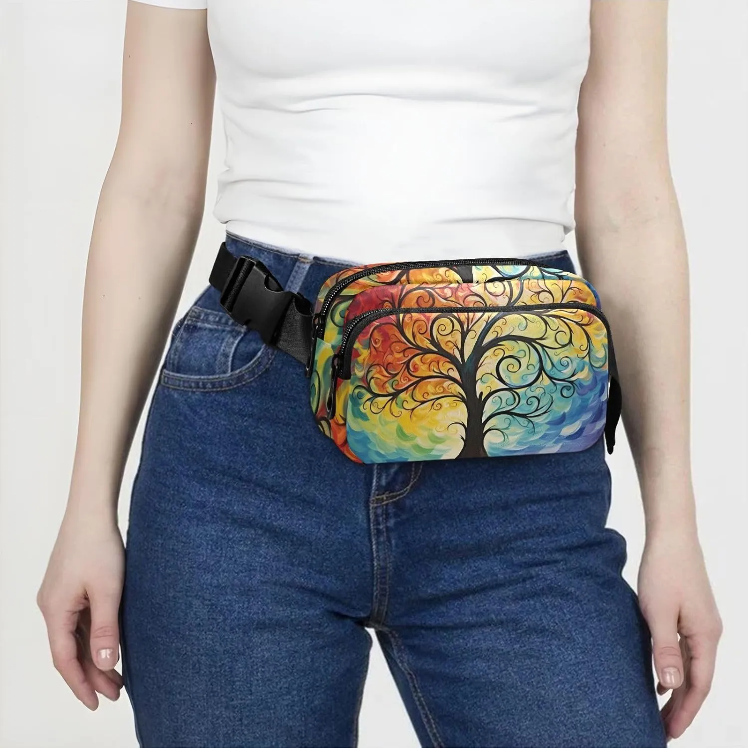 Colorful Tree Life Oil Painting Fanny Packs for Women Fanny Pack For Men Belt Bag Crossbody Fanny Packs for Women Running Fanny Pack Waist Pack 21341443