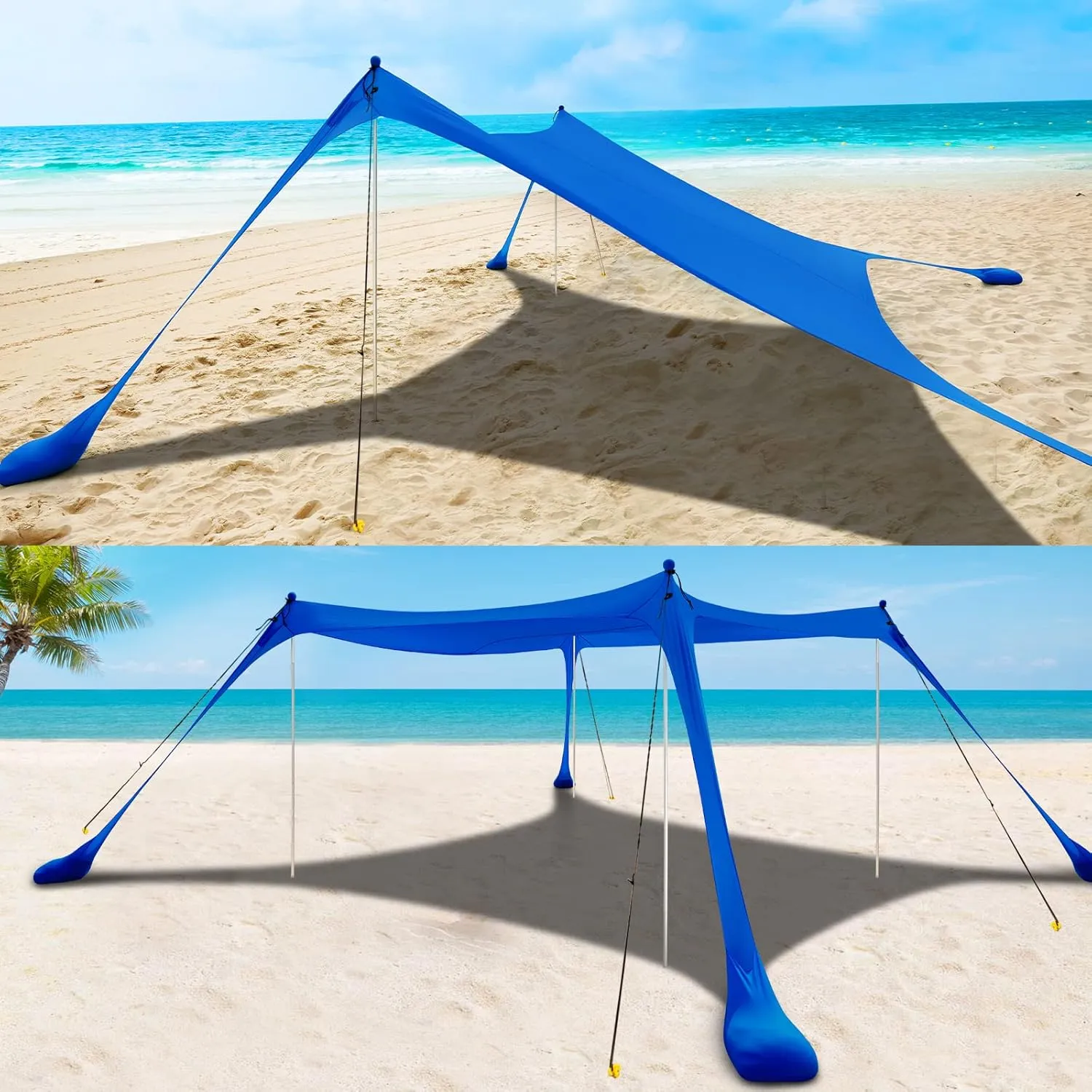 COMMOUDS Beach Tent Sun Shelter - UPF50  Pop Up Beach Canopy with Sandbags & Sand Shovel & Windproof Poles, Portable Sun Shade for Beach, Camping, Picnics, Backyard