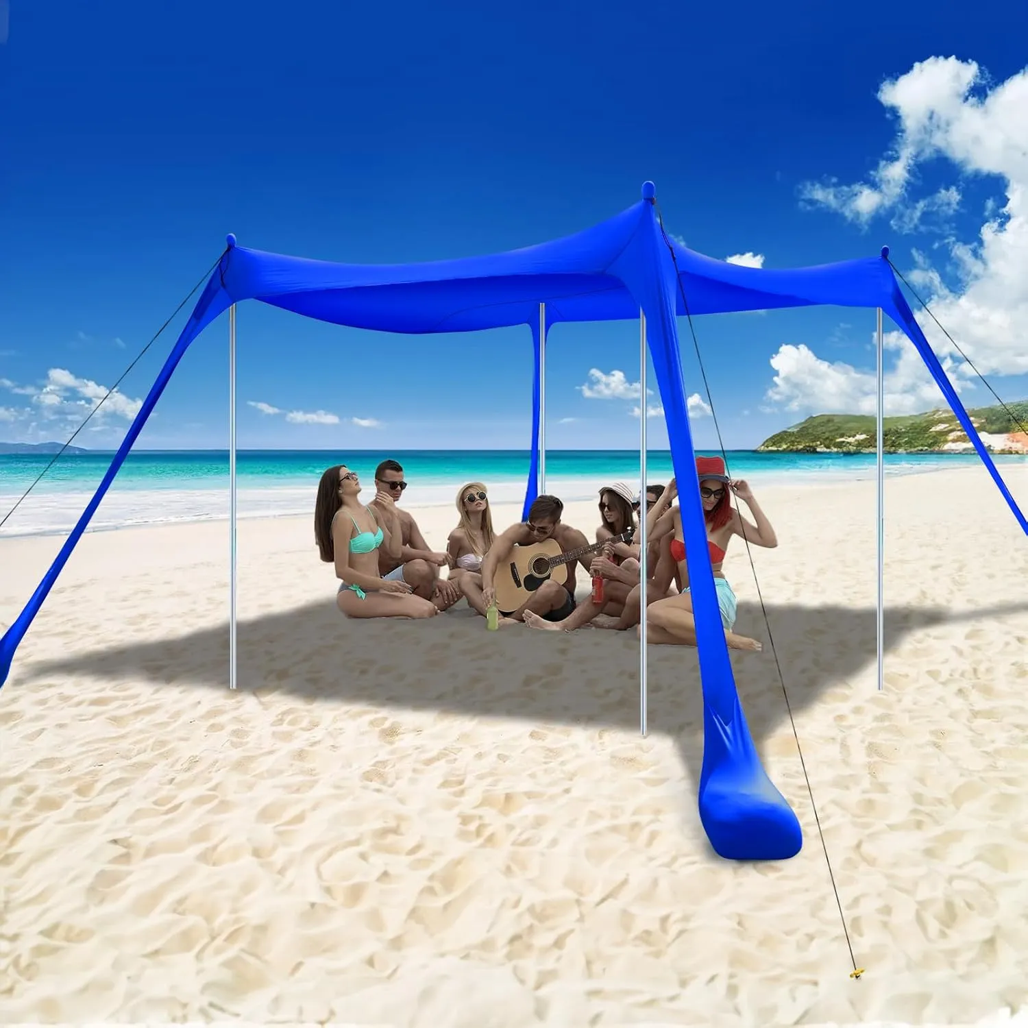 COMMOUDS Beach Tent Sun Shelter - UPF50  Pop Up Beach Canopy with Sandbags & Sand Shovel & Windproof Poles, Portable Sun Shade for Beach, Camping, Picnics, Backyard