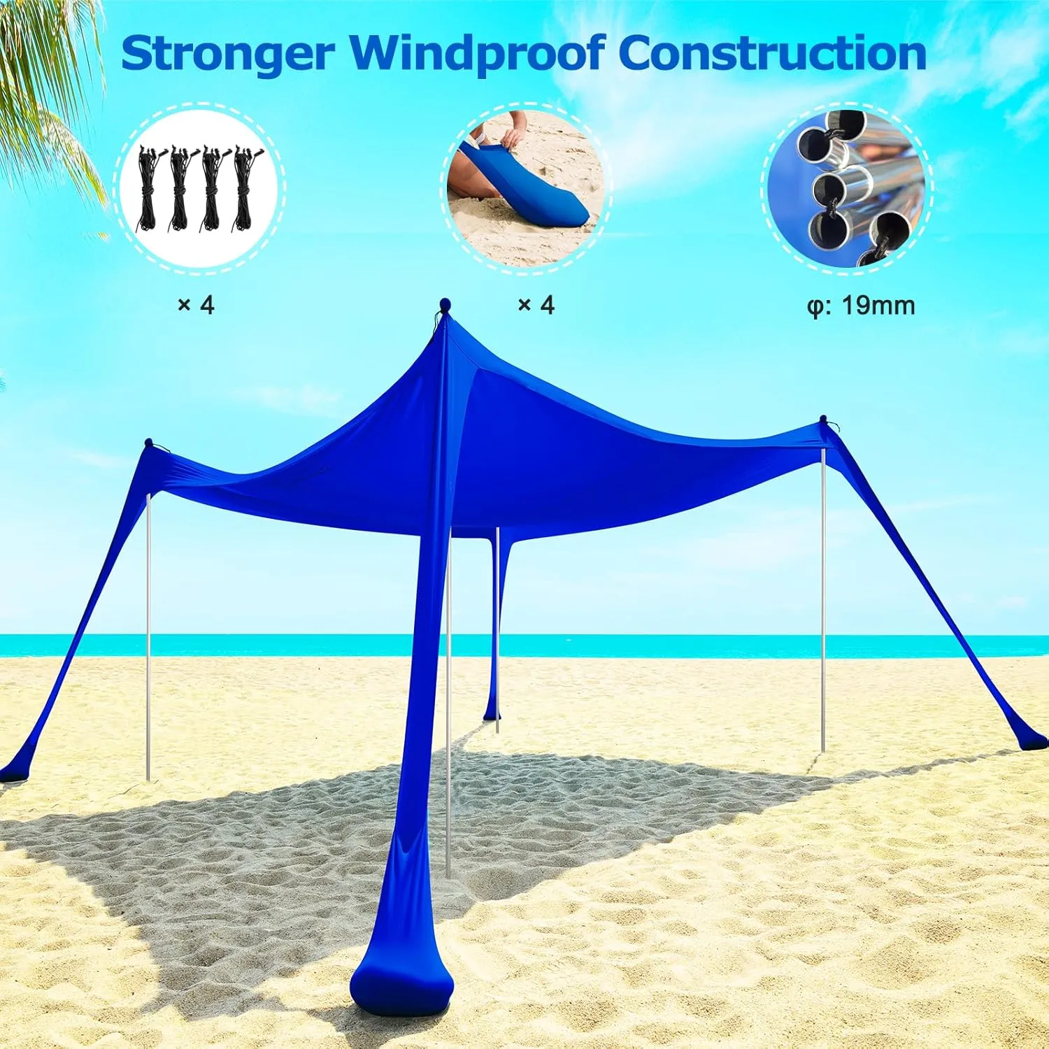 COMMOUDS Beach Tent Sun Shelter - UPF50  Pop Up Beach Canopy with Sandbags & Sand Shovel & Windproof Poles, Portable Sun Shade for Beach, Camping, Picnics, Backyard