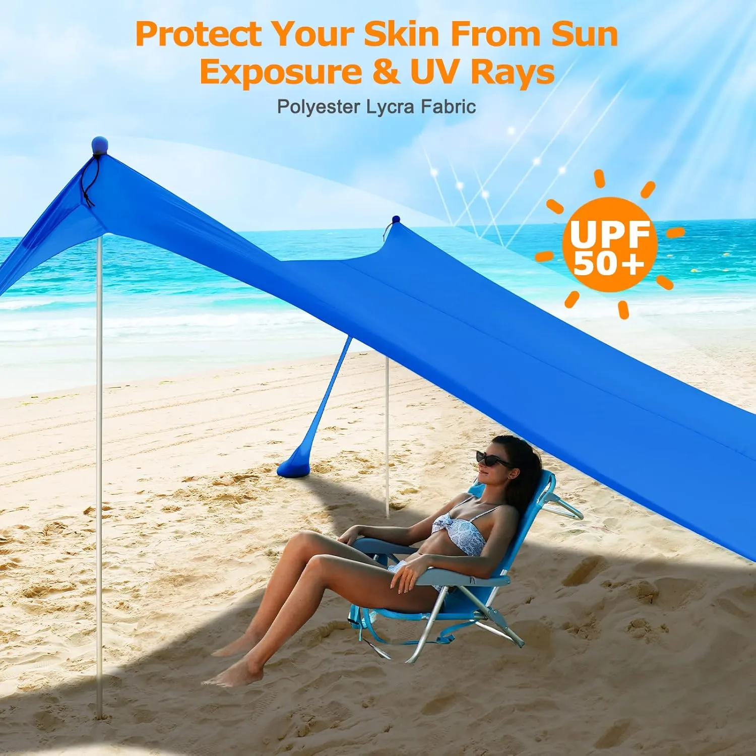 COMMOUDS Beach Tent Sun Shelter - UPF50  Pop Up Beach Canopy with Sandbags & Sand Shovel & Windproof Poles, Portable Sun Shade for Beach, Camping, Picnics, Backyard