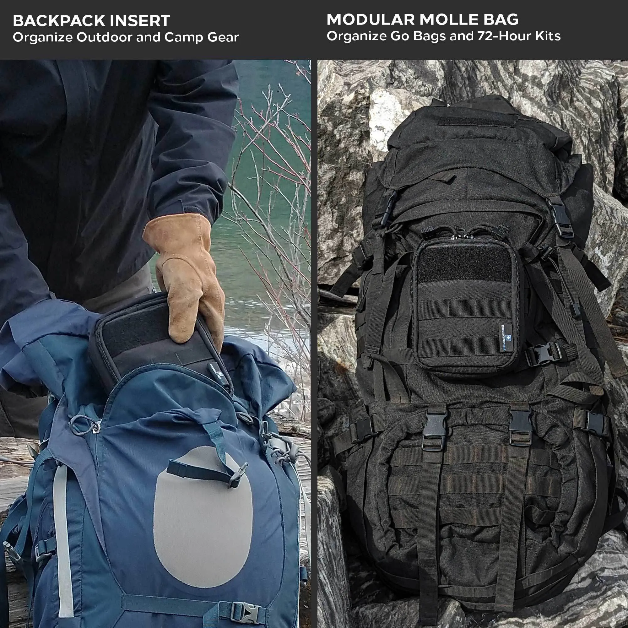 Compact Gear Organizer;  Backpack Organizer | Utility MOLLE Bag;  Pouch | For Backpacking;  Tactical Backpacks;  Day Packs;  Go Bags;  Bug Out Bags;  72 Hour Kits;  Survival | Organize Gear;  Supplies
