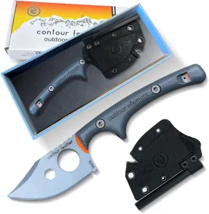 Contour Feather Adventure Survival Knife - Fixed Blade, Hunting, Camping Knife with Fire Starter, Sharpener, Whistle, Hex Driver, Sheath - Full Tang, VG10 Steel, Belt Clip