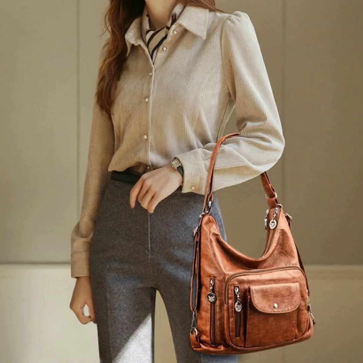 Convertible Backpack Purse for Women PU Leahter Handbag Fashion Hobo Multiple Pockets Tote Satchel Shoulder Bag