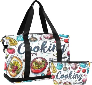 Cooking Kitchen Ware Gym Bag for Women Sport Travel Duffel Bag Shoulder Weekender Overnight Bags with Wet Pocket & Shoe Compartment