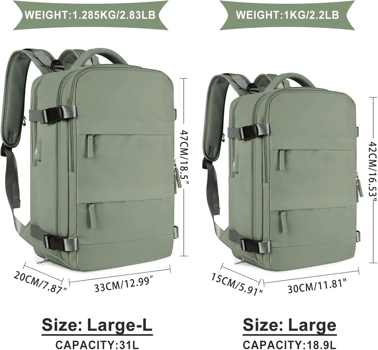 coowoz Large Travel Backpack For Women Men,Carry On Backpack,Hiking Backpack Waterproof Outdoor Sports Rucksack Casual Daypack travel essentials（Gray Green）