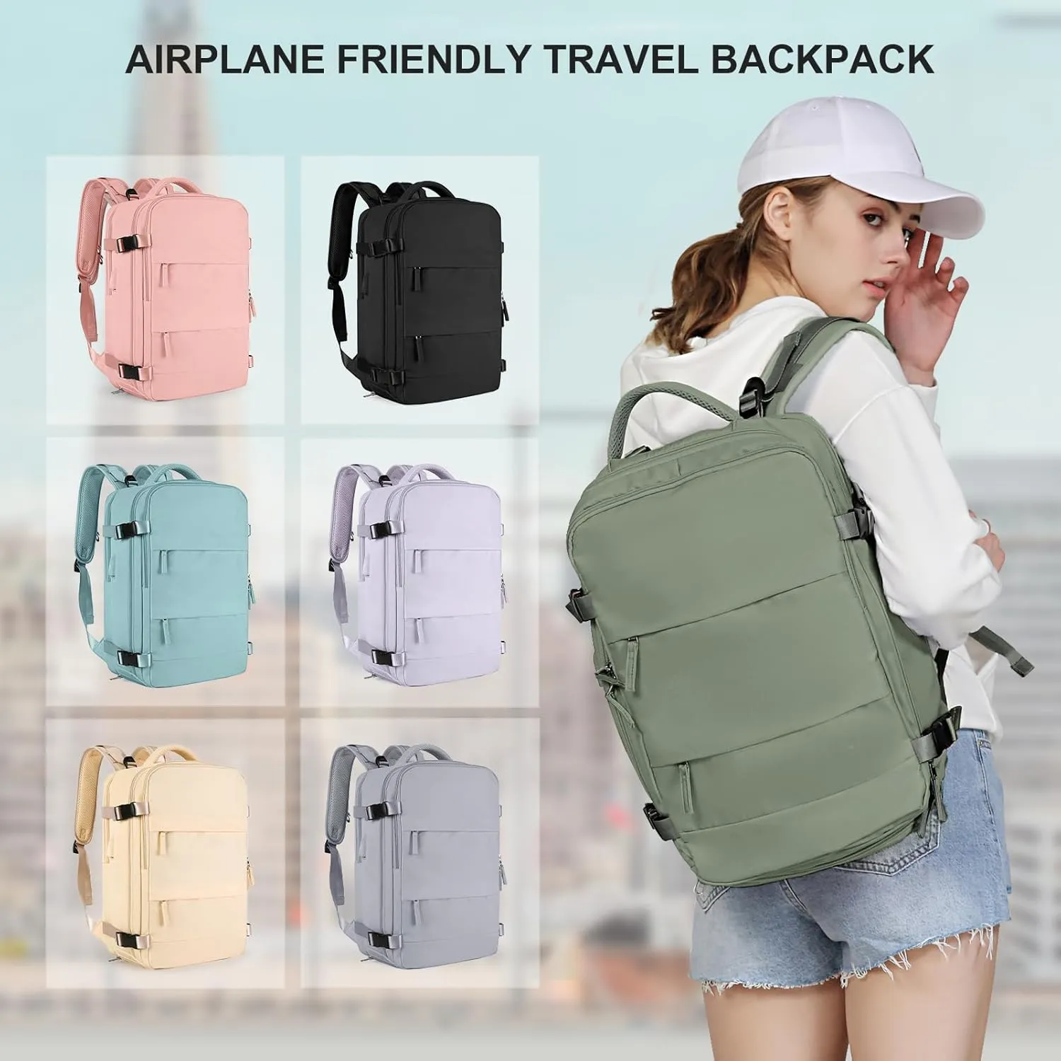 coowoz Large Travel Backpack For Women Men,Carry On Backpack,Hiking Backpack Waterproof Outdoor Sports Rucksack Casual Daypack travel essentials（Gray Green）