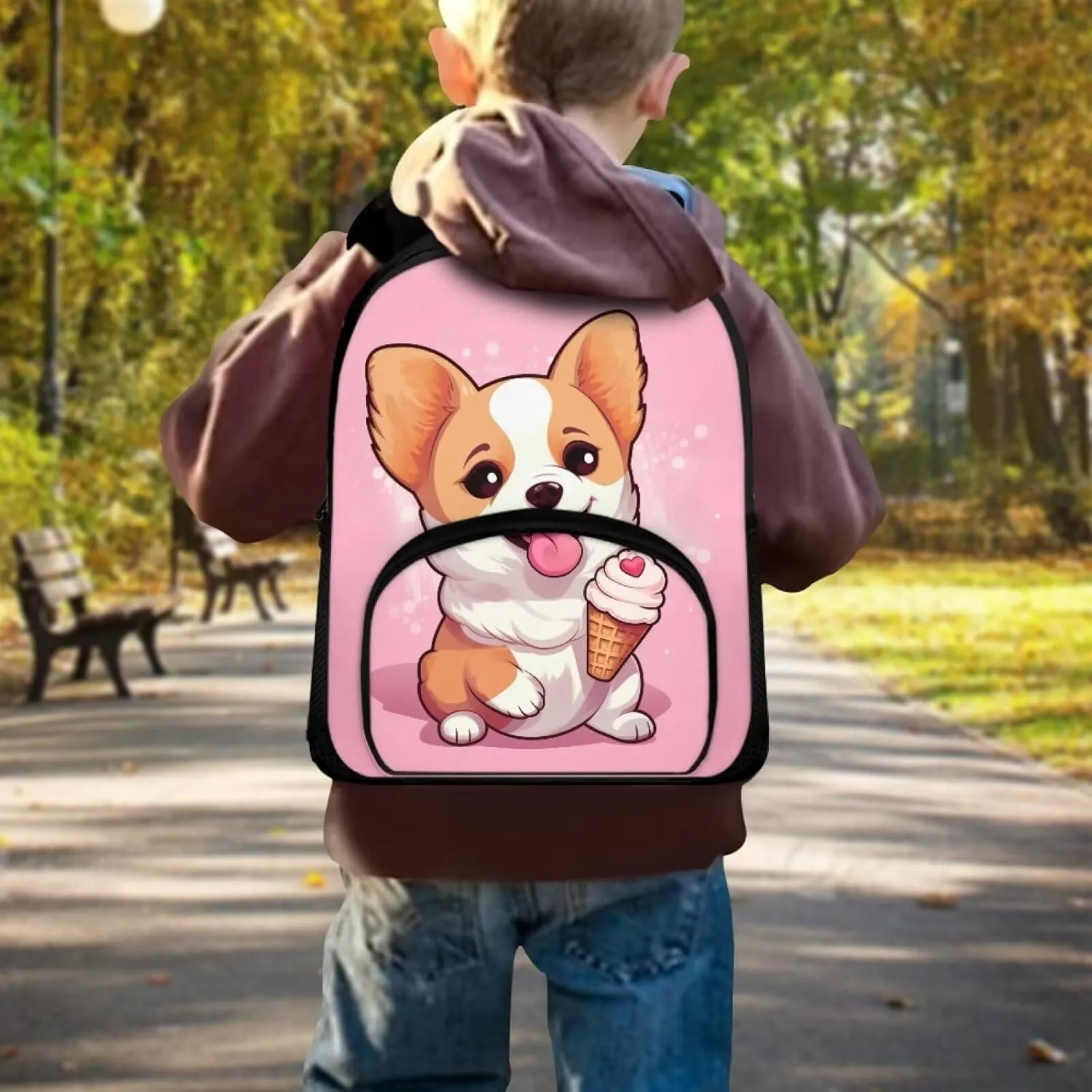 Corgi Backpack for School Boys 6-7 Cute Bookbag for Primary Elementary School Kids Girls Book Bag Back Cute Children School Bag 12 inch Satchel Anti Theft Bookbags Backpack