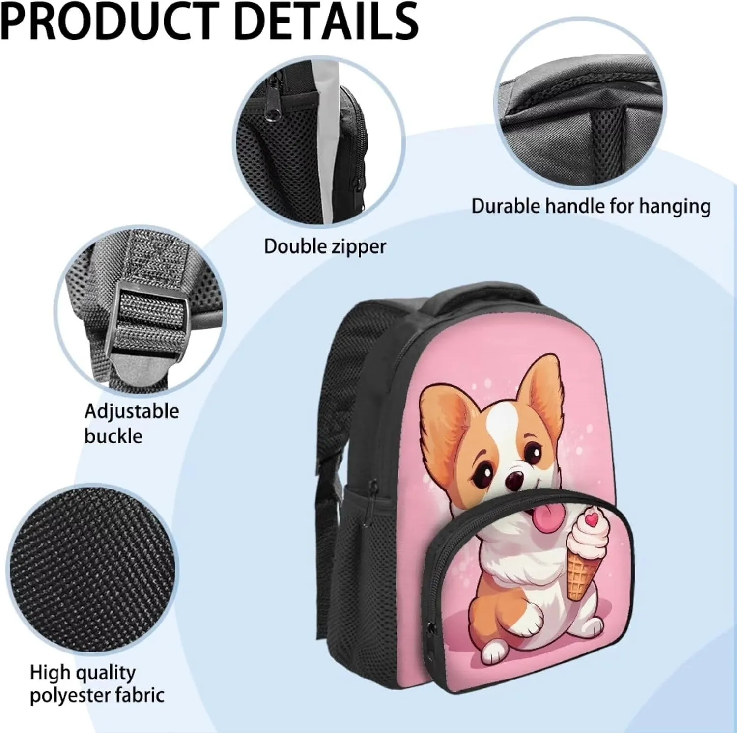 Corgi Backpack for School Boys 6-7 Cute Bookbag for Primary Elementary School Kids Girls Book Bag Back Cute Children School Bag 12 inch Satchel Anti Theft Bookbags Backpack