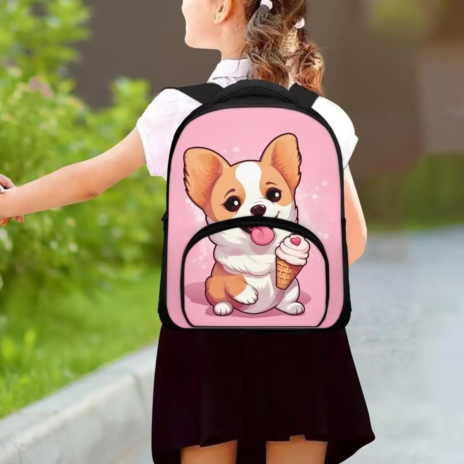 Corgi Backpack for School Boys 6-7 Cute Bookbag for Primary Elementary School Kids Girls Book Bag Back Cute Children School Bag 12 inch Satchel Anti Theft Bookbags Backpack