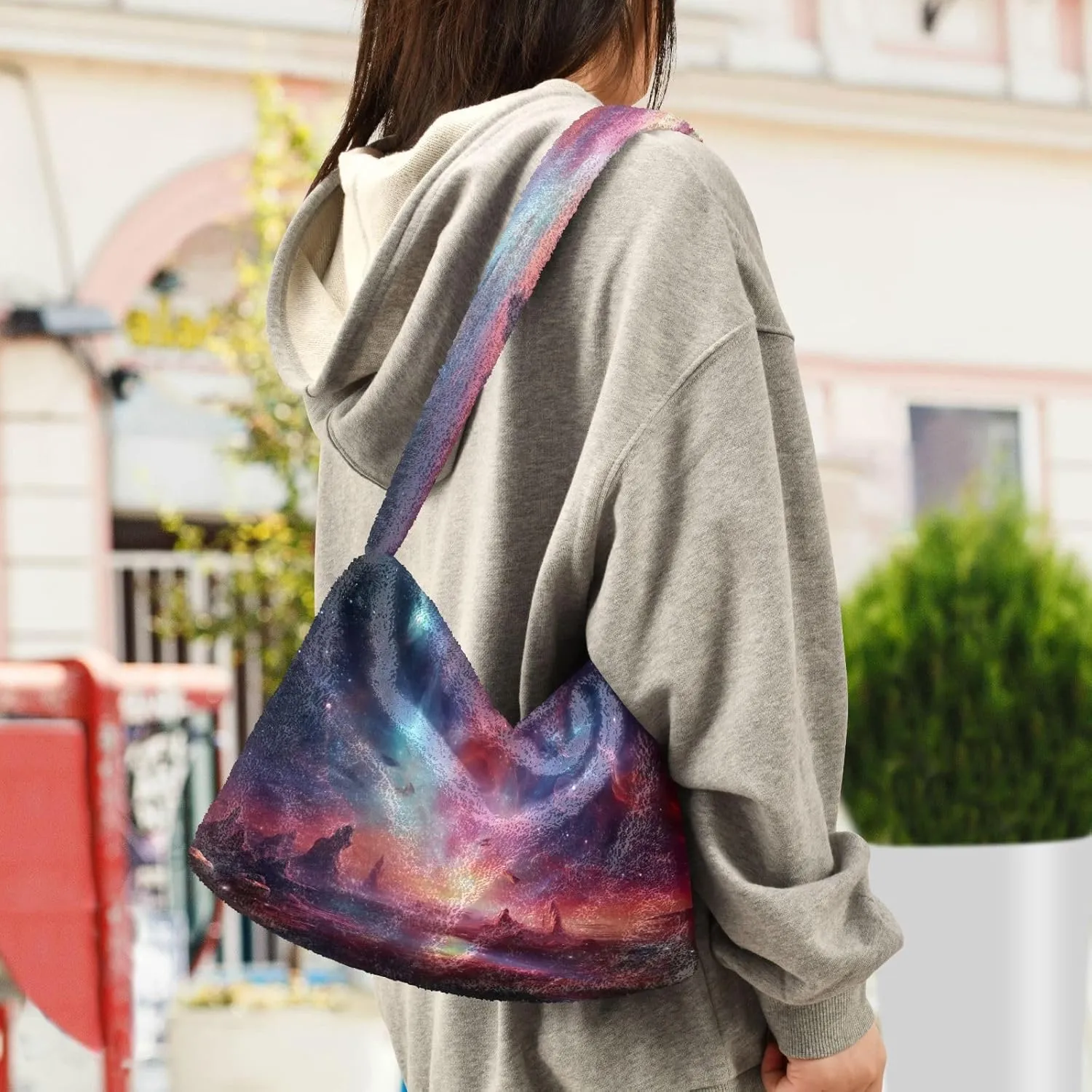 Cosmic Sky with Various Stars and Nebulas Plush Bag, Shoulder Hand Bag, Shoulder Handbags for Women
