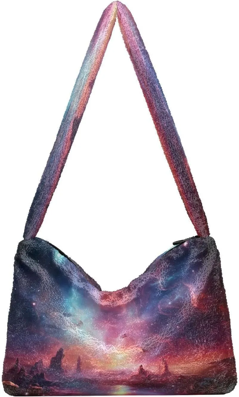 Cosmic Sky with Various Stars and Nebulas Plush Bag, Shoulder Hand Bag, Shoulder Handbags for Women