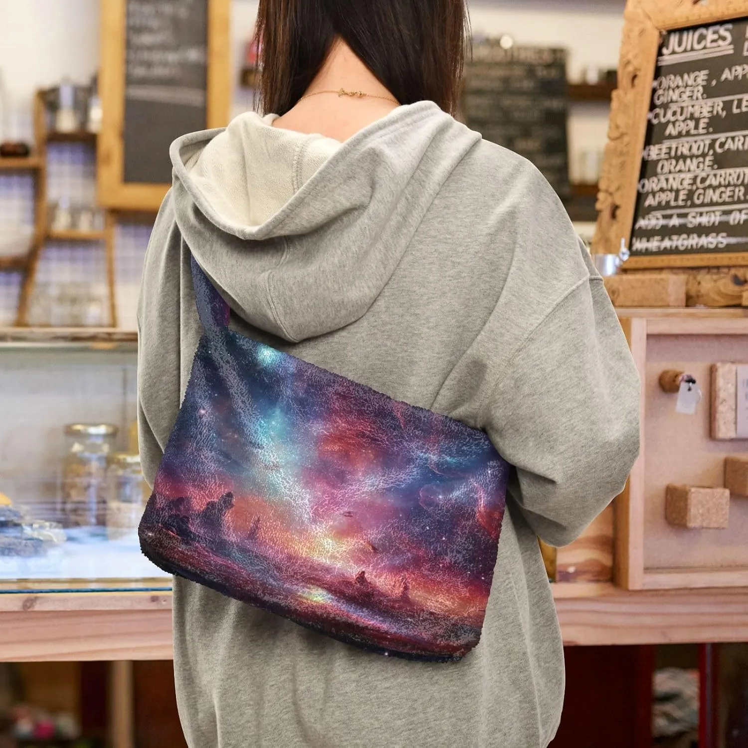 Cosmic Sky with Various Stars and Nebulas Plush Bag, Shoulder Hand Bag, Shoulder Handbags for Women
