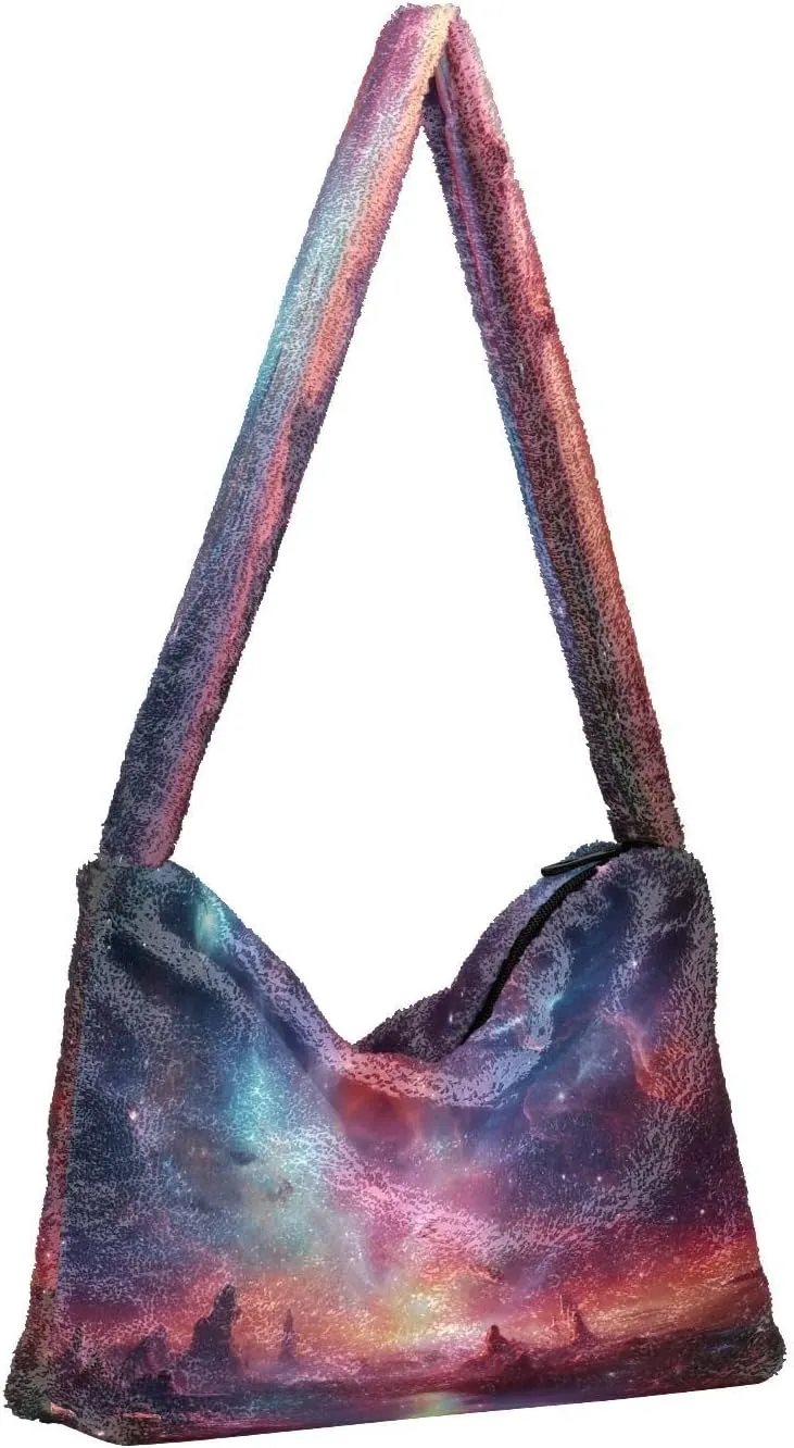 Cosmic Sky with Various Stars and Nebulas Plush Bag, Shoulder Hand Bag, Shoulder Handbags for Women
