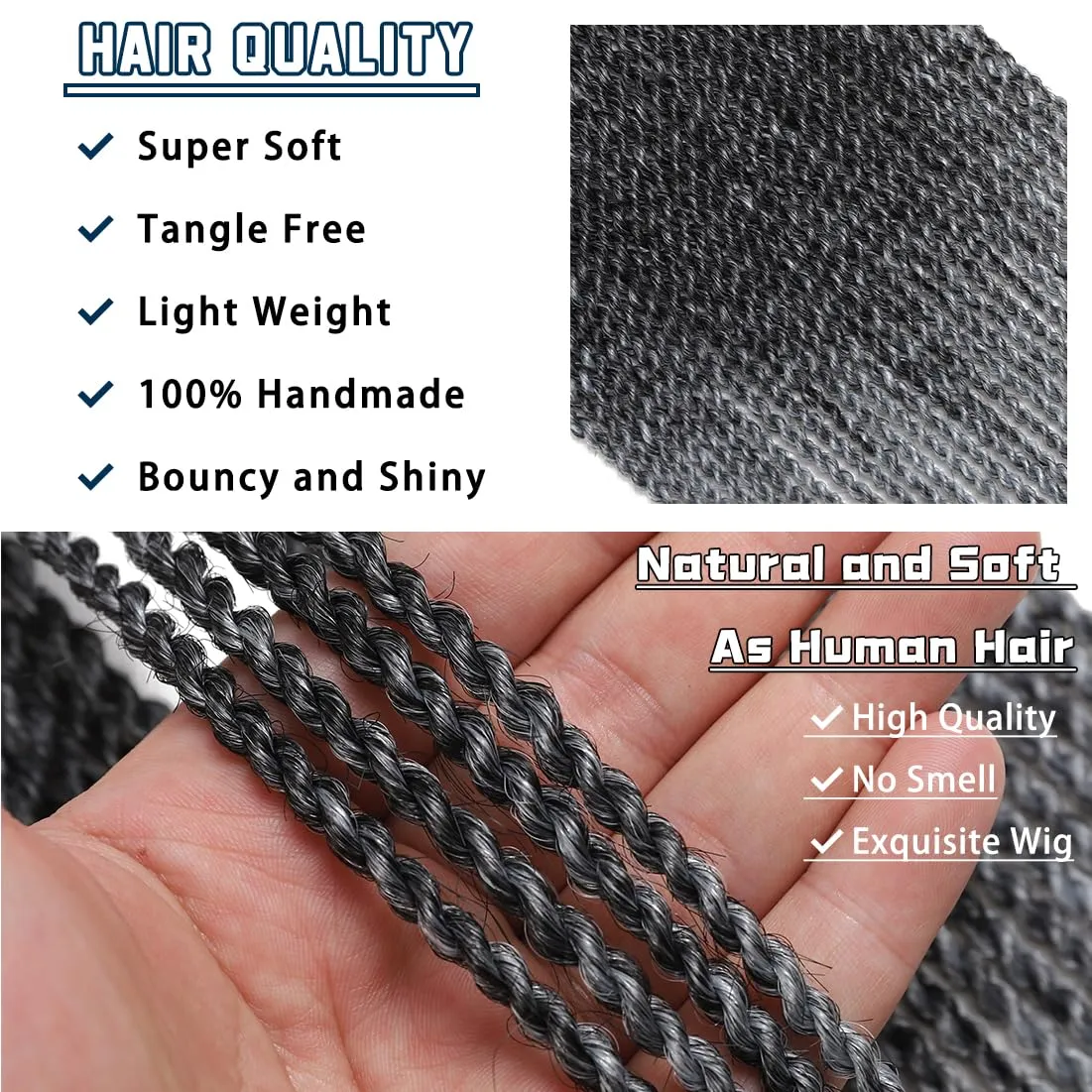 Crochet Braids Senegalese Twist Crochet Hair 7 Packs Pre Looped Micro Senegalese Twist Braiding Hair Ombre Crochet Braids for Women (18inch, TGray)