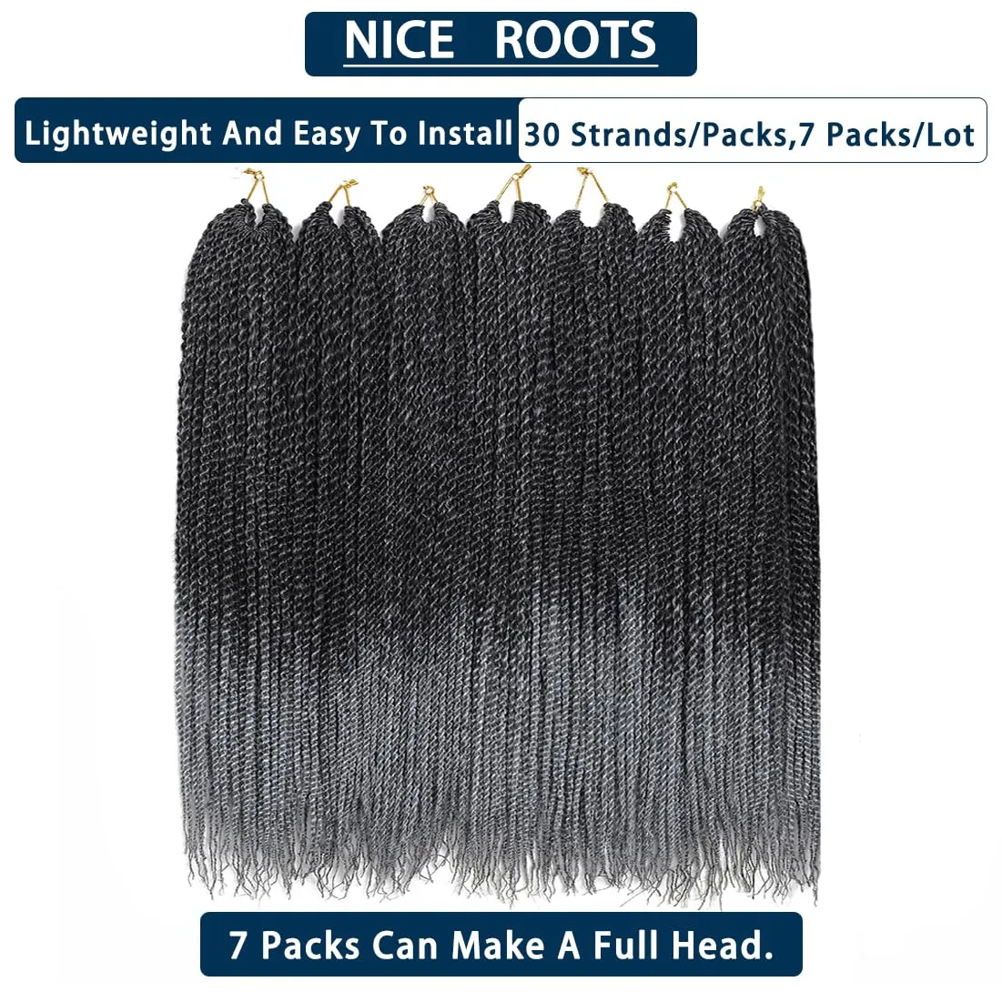 Crochet Braids Senegalese Twist Crochet Hair 7 Packs Pre Looped Micro Senegalese Twist Braiding Hair Ombre Crochet Braids for Women (18inch, TGray)