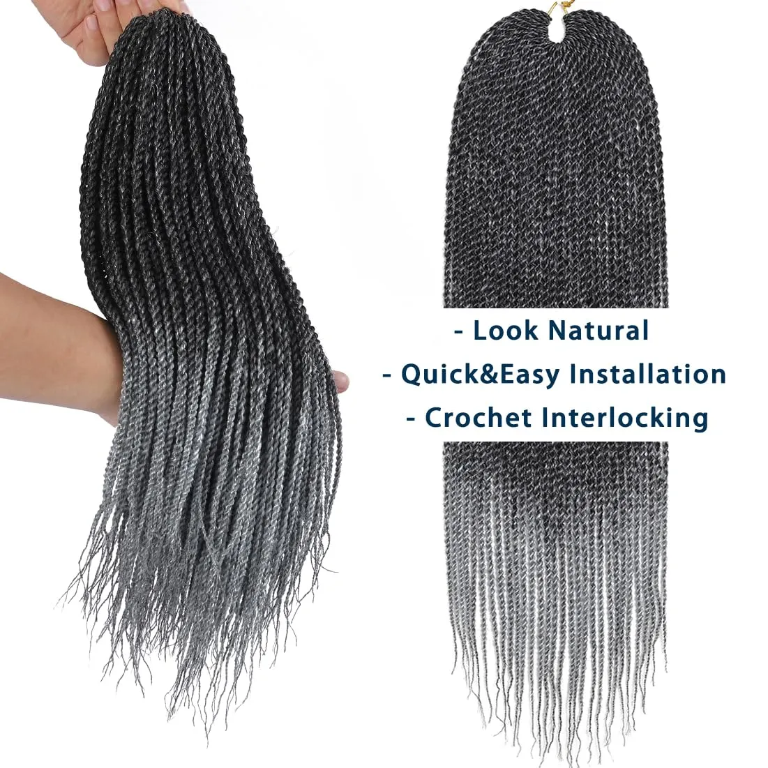 Crochet Braids Senegalese Twist Crochet Hair 7 Packs Pre Looped Micro Senegalese Twist Braiding Hair Ombre Crochet Braids for Women (18inch, TGray)