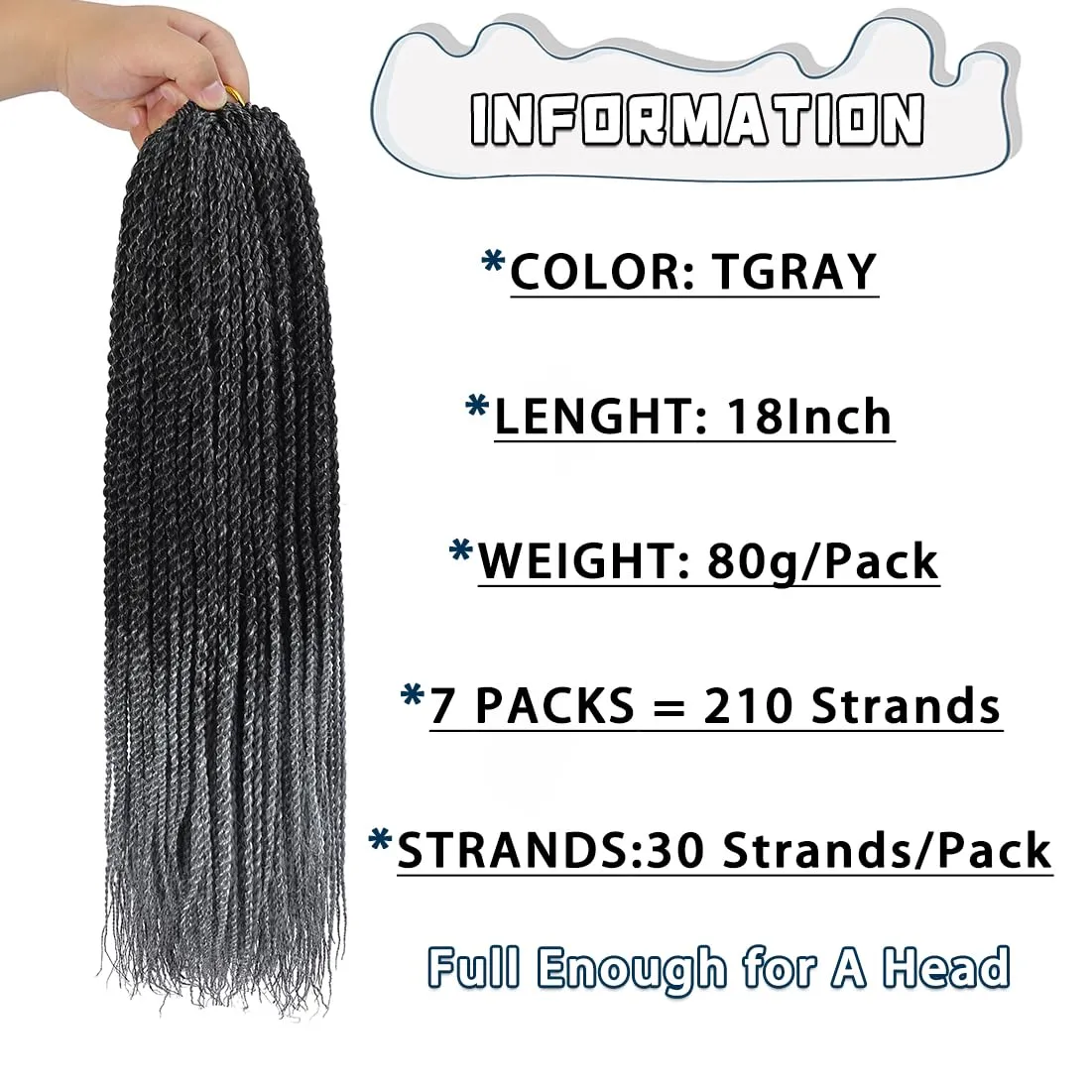 Crochet Braids Senegalese Twist Crochet Hair 7 Packs Pre Looped Micro Senegalese Twist Braiding Hair Ombre Crochet Braids for Women (18inch, TGray)