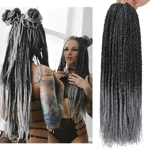 Crochet Braids Senegalese Twist Crochet Hair 7 Packs Pre Looped Micro Senegalese Twist Braiding Hair Ombre Crochet Braids for Women (18inch, TGray)