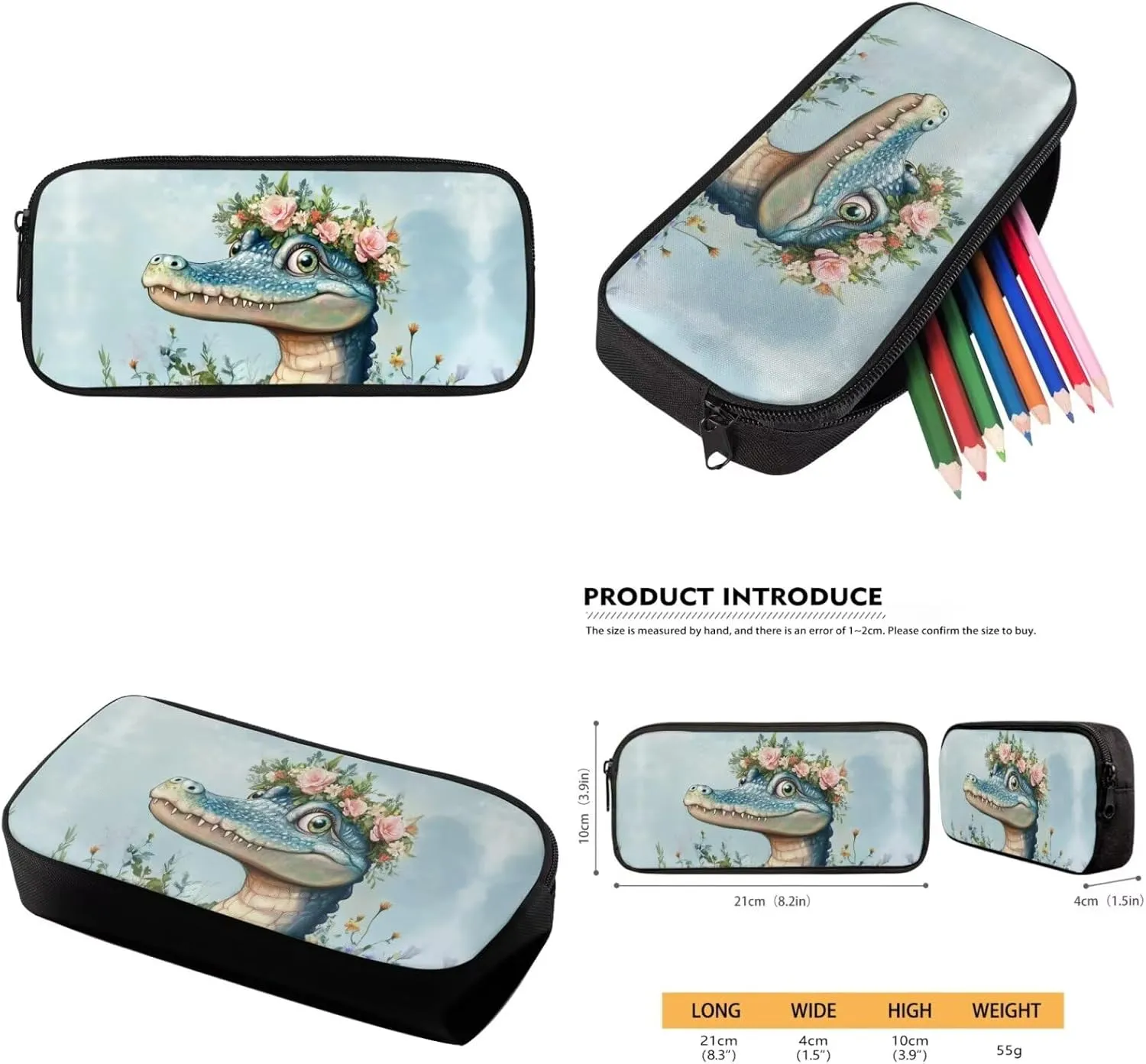 Crocodile Backpack and Lunch Box for Girls Preschool Flower Elementary School Bookbag with Lunch Bag Set Toddler Kids Student Book Bags Lunchbox Pencil Case 15in Back Pack 4-6/6-8/8-10