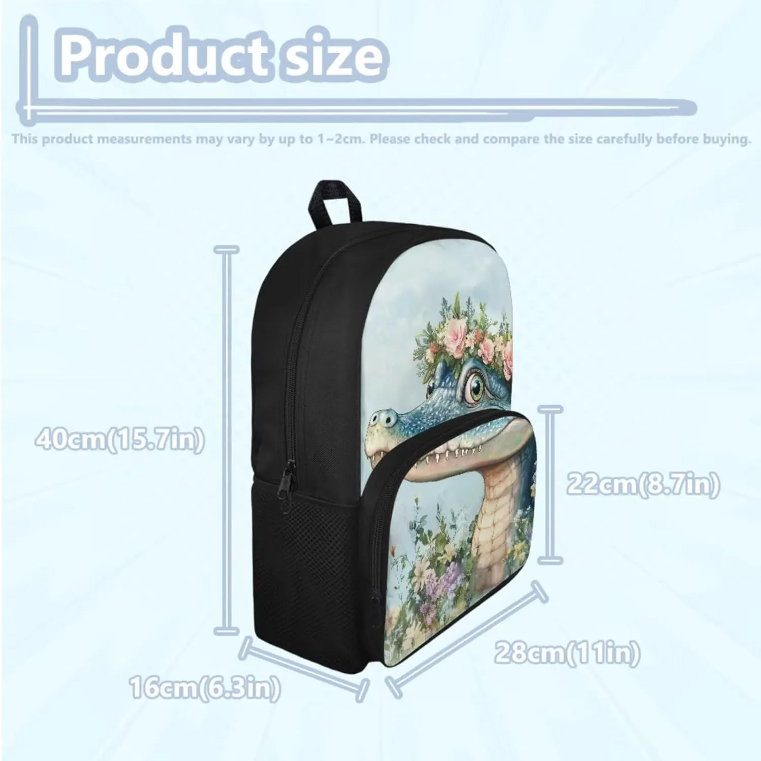 Crocodile Backpack and Lunch Box for Girls Preschool Flower Elementary School Bookbag with Lunch Bag Set Toddler Kids Student Book Bags Lunchbox Pencil Case 15in Back Pack 4-6/6-8/8-10