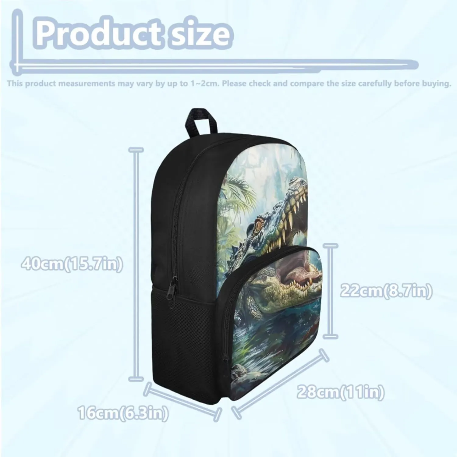 Crocodile Backpack for School Boys 6-7/10-12/5-6/8-9 with Lunch Box Kids Elementary Schoolbag Lunch Bag Pencil Case 15 Inch Book Bag for Girls 2nd Grade Back Pack Lunchbox Pencil Case Set
