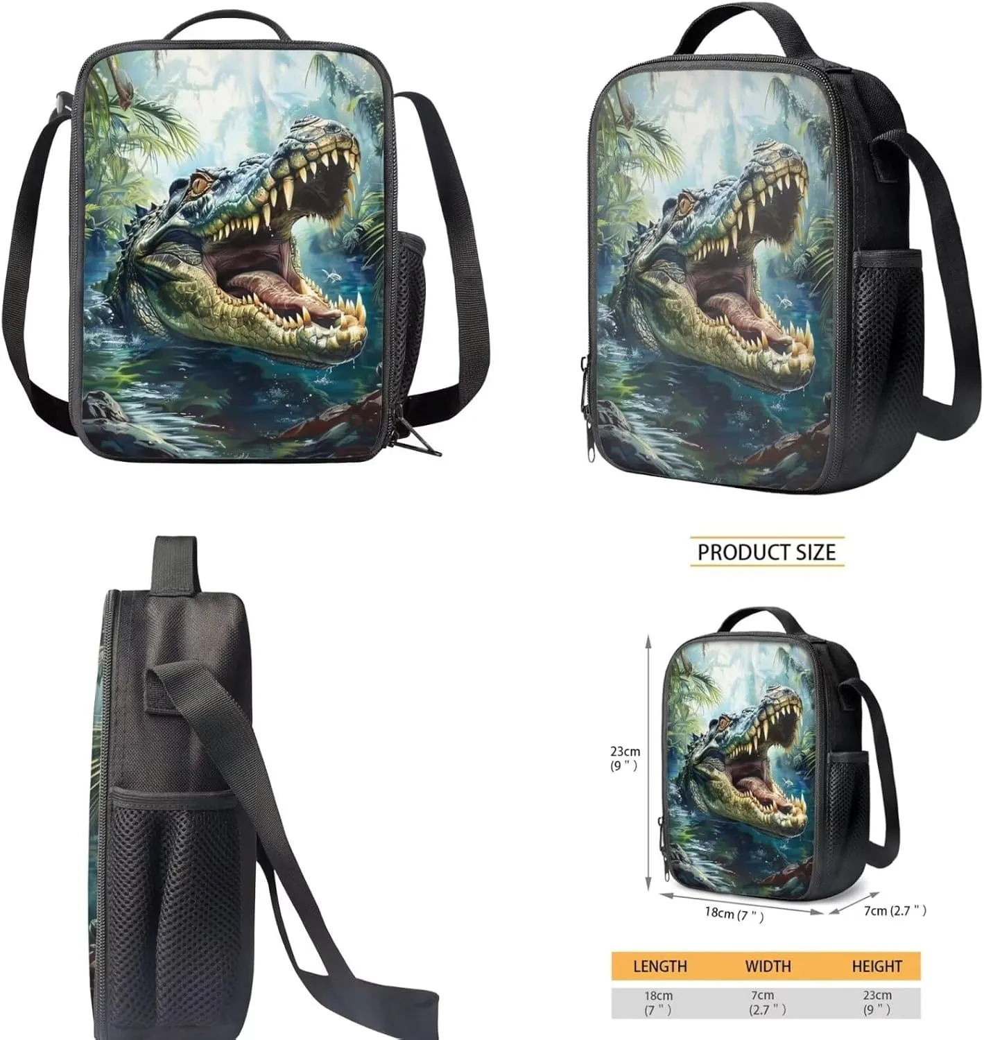 Crocodile Backpack for School Boys 6-7/10-12/5-6/8-9 with Lunch Box Kids Elementary Schoolbag Lunch Bag Pencil Case 15 Inch Book Bag for Girls 2nd Grade Back Pack Lunchbox Pencil Case Set