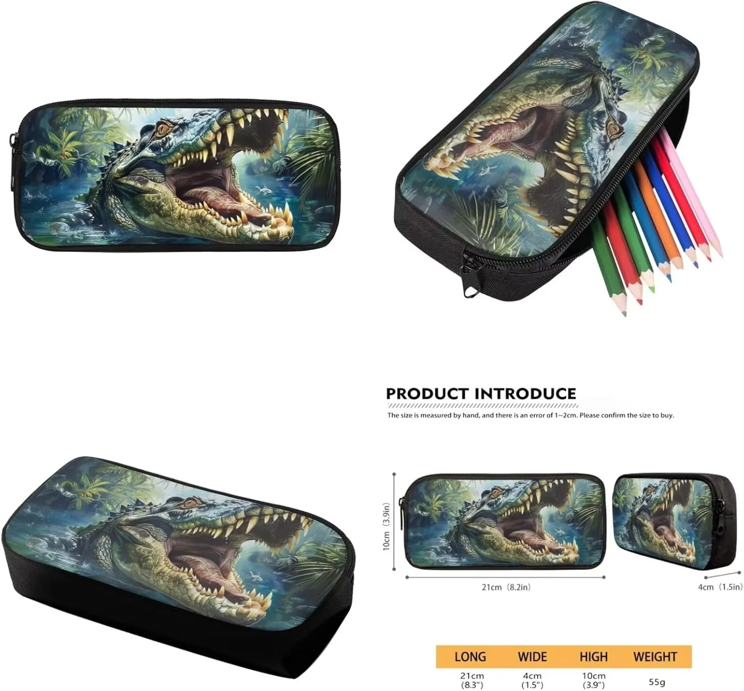 Crocodile Backpack for School Boys 6-7/10-12/5-6/8-9 with Lunch Box Kids Elementary Schoolbag Lunch Bag Pencil Case 15 Inch Book Bag for Girls 2nd Grade Back Pack Lunchbox Pencil Case Set