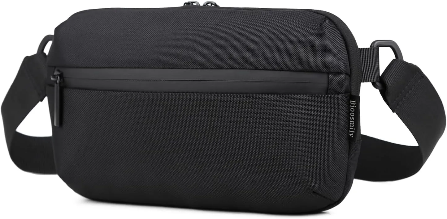Crossbody bag, Small Sling Bag Fanny Packs for Men Women,Cross Body Fashion Waist Packs,Phone Chest Shoulder Pack Black Belt Bag with Adjustable Strap (Black)