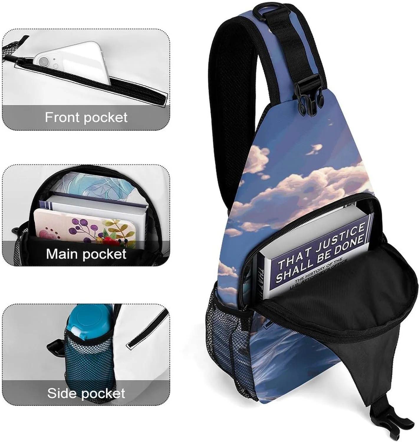 Crossbody Sling Bag Fish Background Backpack Sling Bag Travel Hiking Chest Bag Shoulder Bag Daypack
