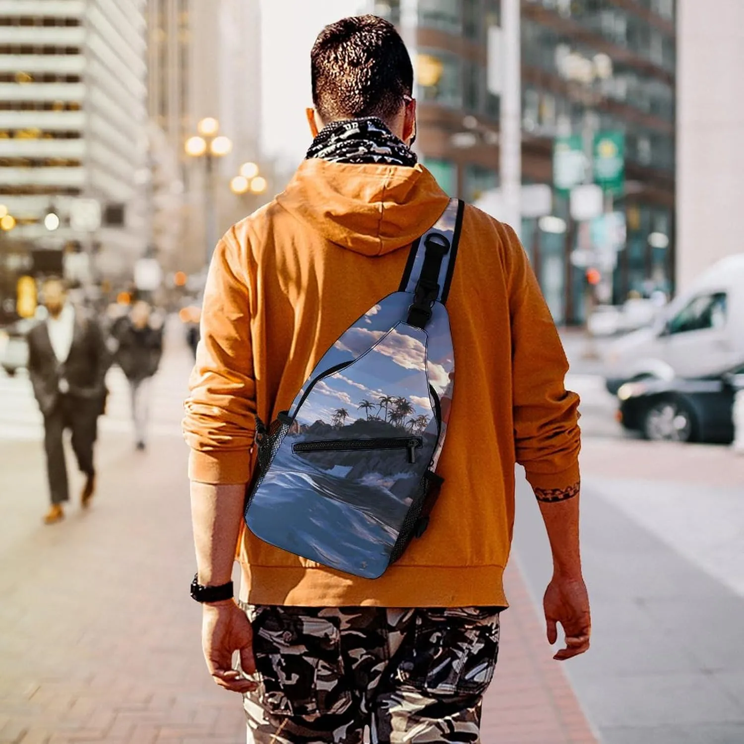 Crossbody Sling Bag Fish Background Backpack Sling Bag Travel Hiking Chest Bag Shoulder Bag Daypack