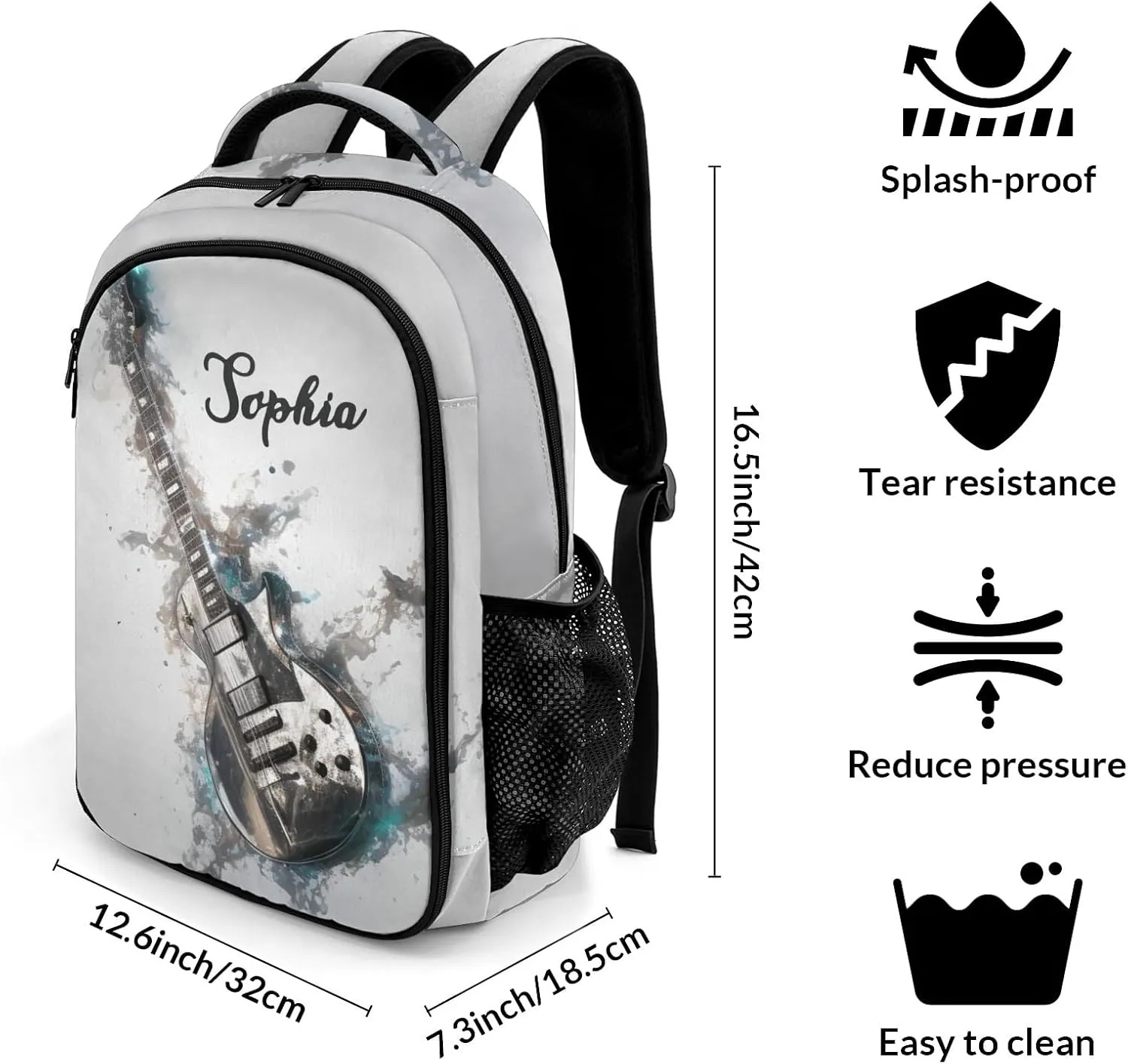 Custom Art Bass Guitar Music Backpack Name Casual Bag Daypack for Women Men Camping Hiking