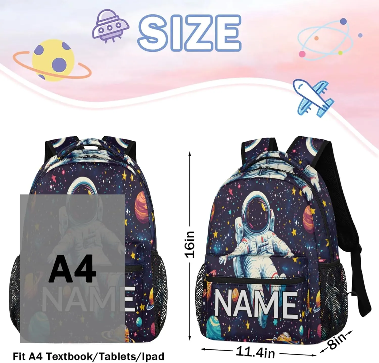 Custom Astronaut Backpack with Name Personalized Waterproof Casual Daypack Funny Trippy Space Customize Laptop Backpacks for Women Men