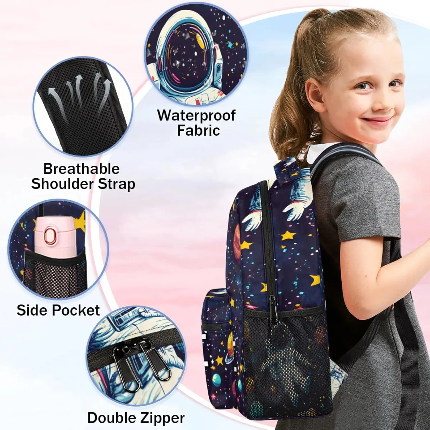 Custom Astronaut Backpack with Name Personalized Waterproof Casual Daypack Funny Trippy Space Customize Laptop Backpacks for Women Men