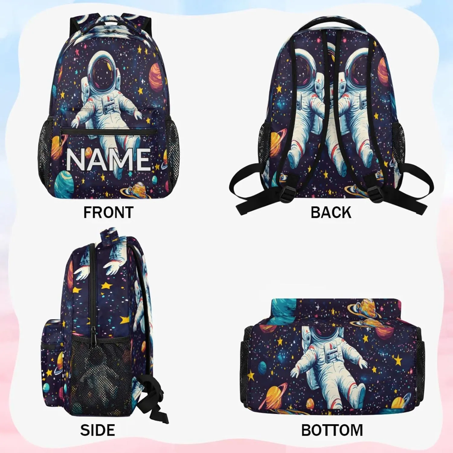 Custom Astronaut Backpack with Name Personalized Waterproof Casual Daypack Funny Trippy Space Customize Laptop Backpacks for Women Men