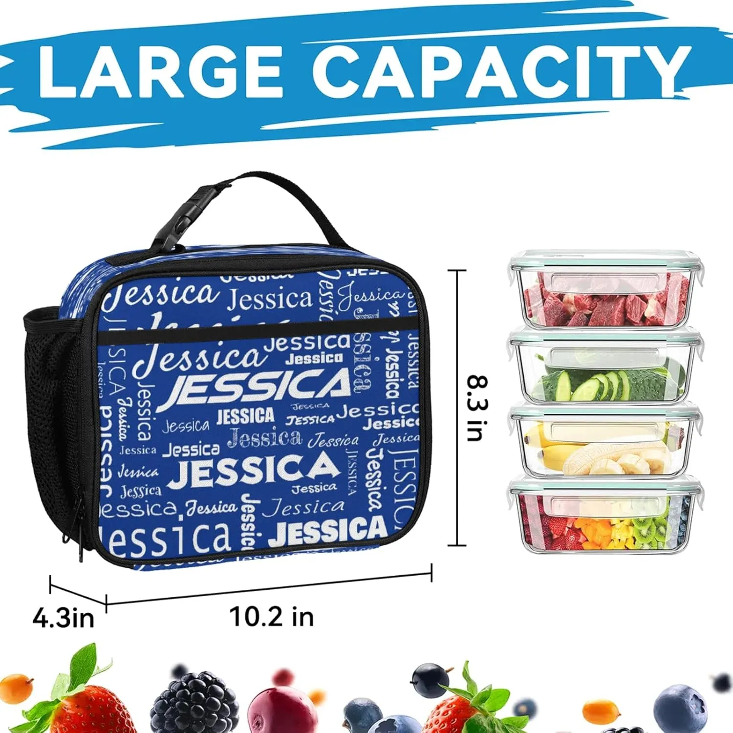 Custom Backpack and Lunch Box Set, Lightweight Personalized Name Backpack Set, Adjustable Customized Backpack Casual Daypack Lunch Bag, Cobalt Blue