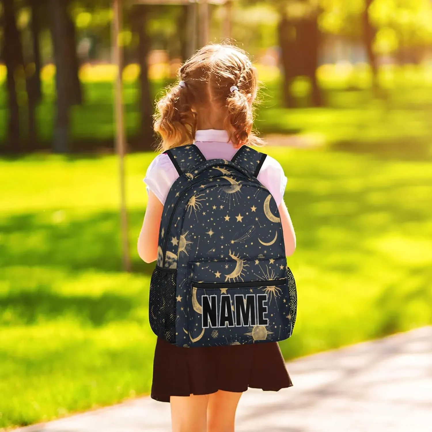 Custom Boho Sun Moon Backpack with Name Personalized Waterproof Casual Daypack Modern Stars Gothic Customize Laptop Backpacks for Women Men